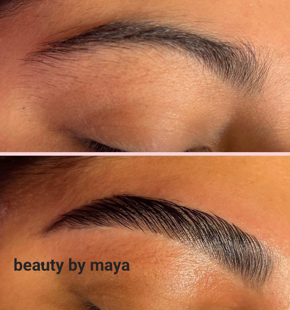Before and after brow reshape and tint