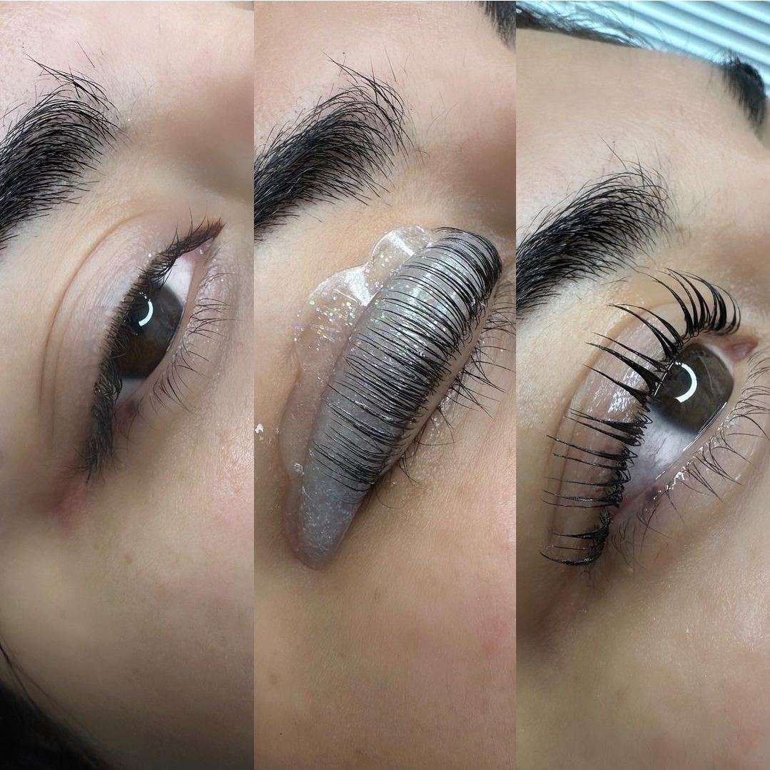 Lash lift step by step, before, during and after