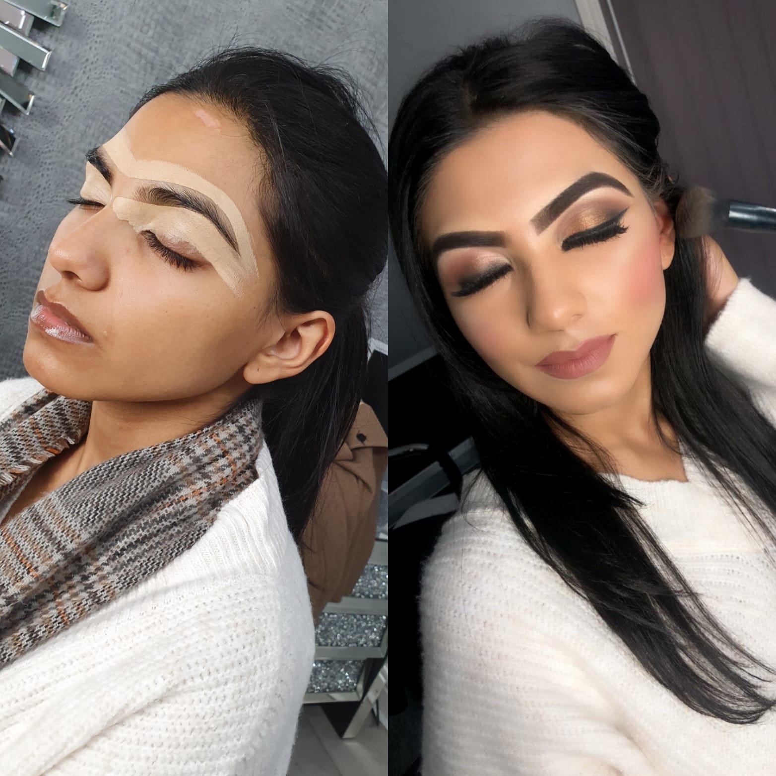 Brow mapping before and finished makeup after