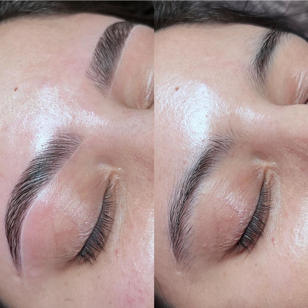 Before and after brow lamination
