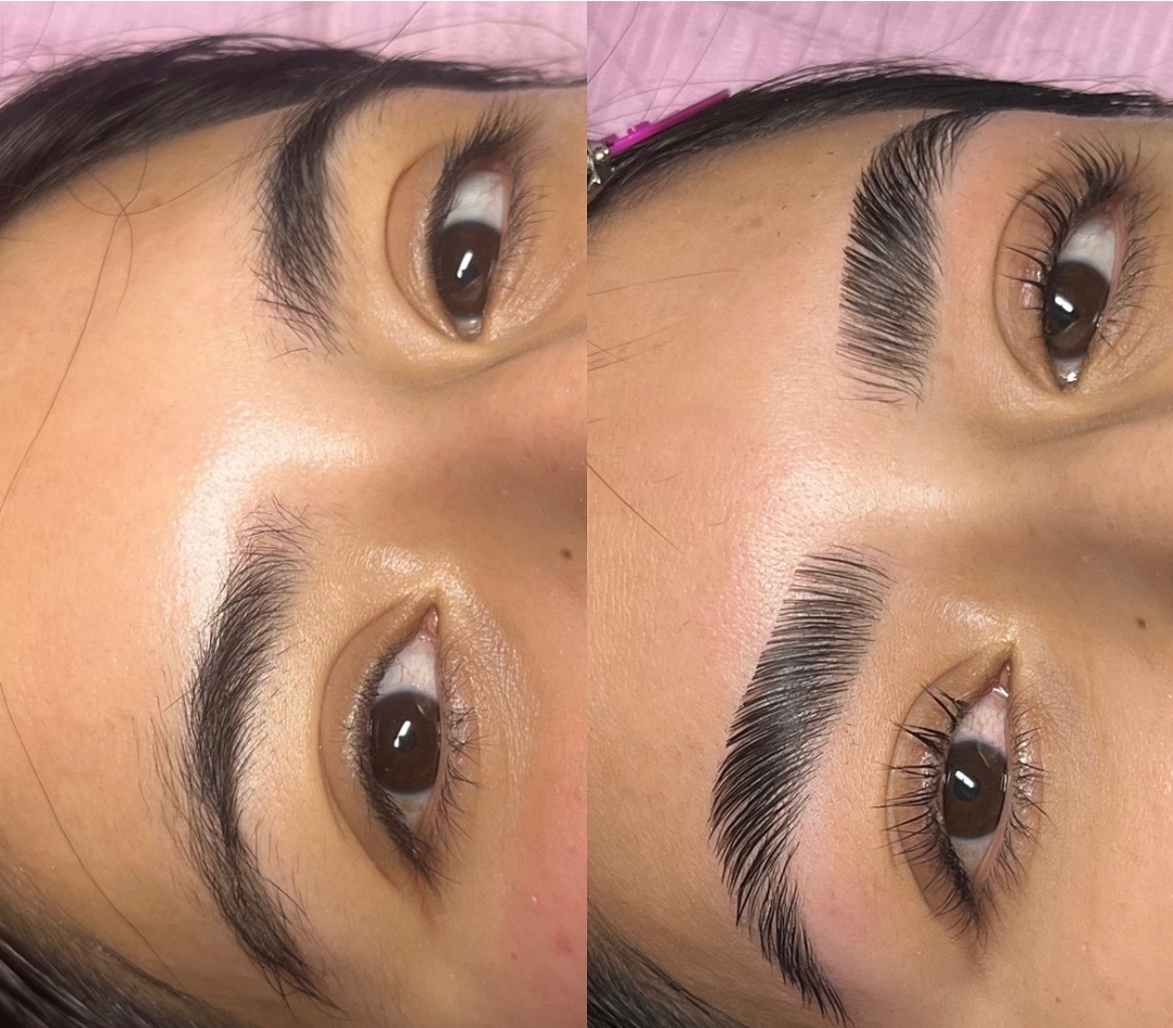 Before and after brow lamination and tint